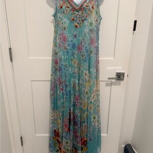 Johnny Was Turquoise Floral Maxi Dress